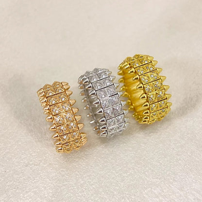 [⭐Seralia]CLASH DOUBLE-ROW RIVET RING WITH DIAMOND SETTING