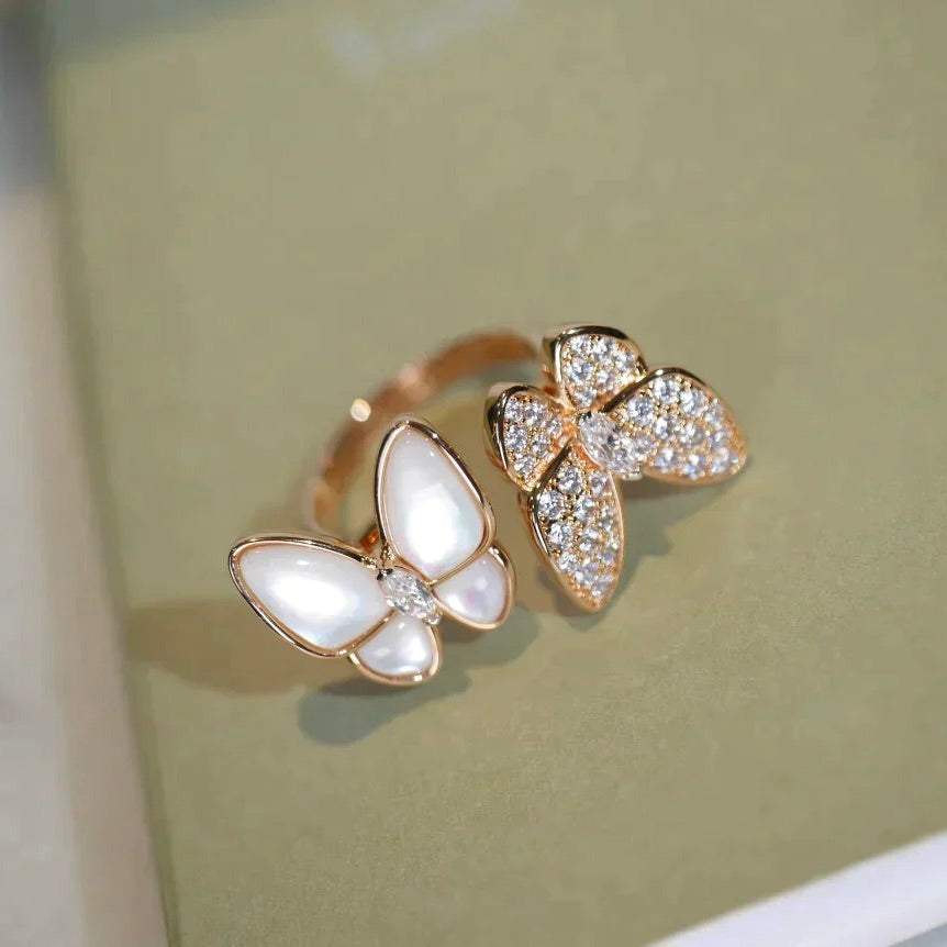 [⭐Seralia]TWIN BUTTERFLY DIAMOND MOP RING
