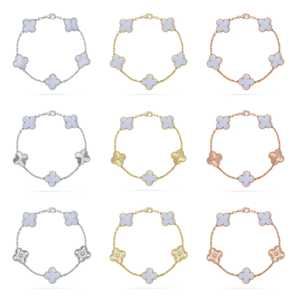 [⭐Seralia] CLOVER 5 MOTIF PURPLE CHALCEDONY BRACELET COLLECTION