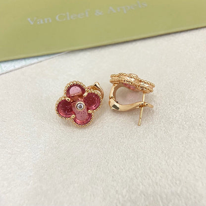 [⭐Seralia]2026 NEW  CLOVER 1 MOTIFPINK ENAMEL STUD EARRINGS WITH DIAMONDS2