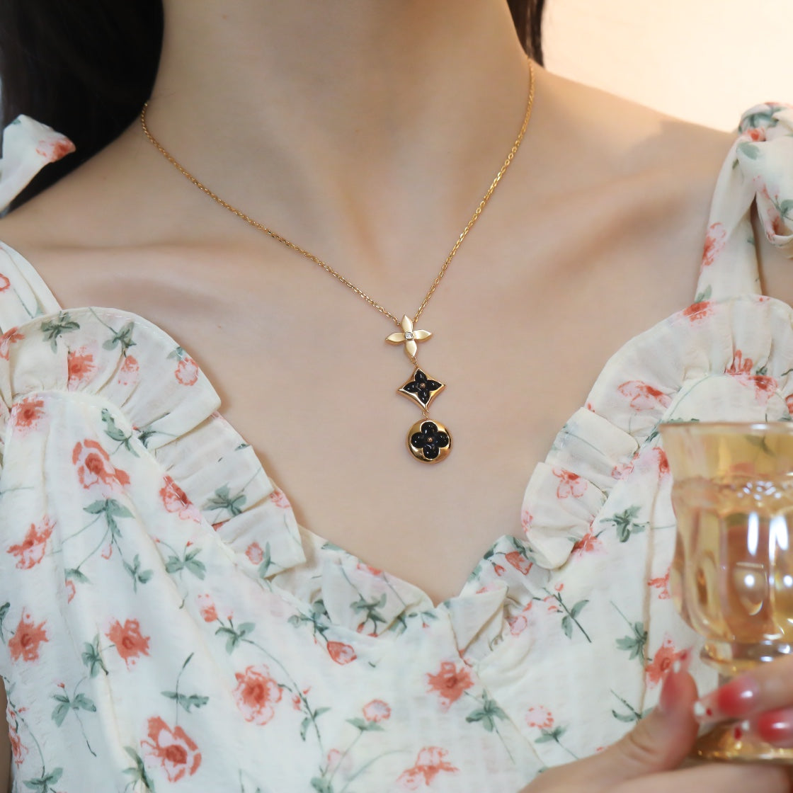 [⭐Seralia]STAR AND SUN ONYX PINK GOLD NECKLACE