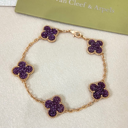 [⭐Seralia]NEW PURPLE SAND-GOLD FOUR-LEAF CLOVER 5-FLOWER BRACELET