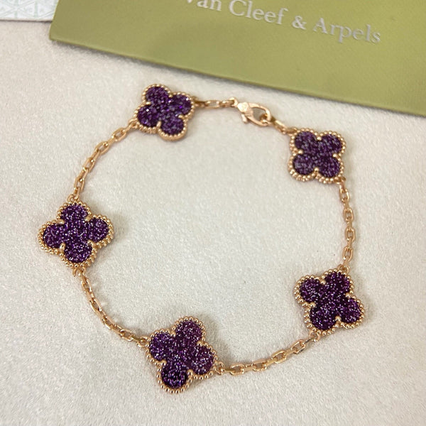 [⭐Seralia]NEW PURPLE SAND-GOLD FOUR-LEAF CLOVER 5-FLOWER BRACELET