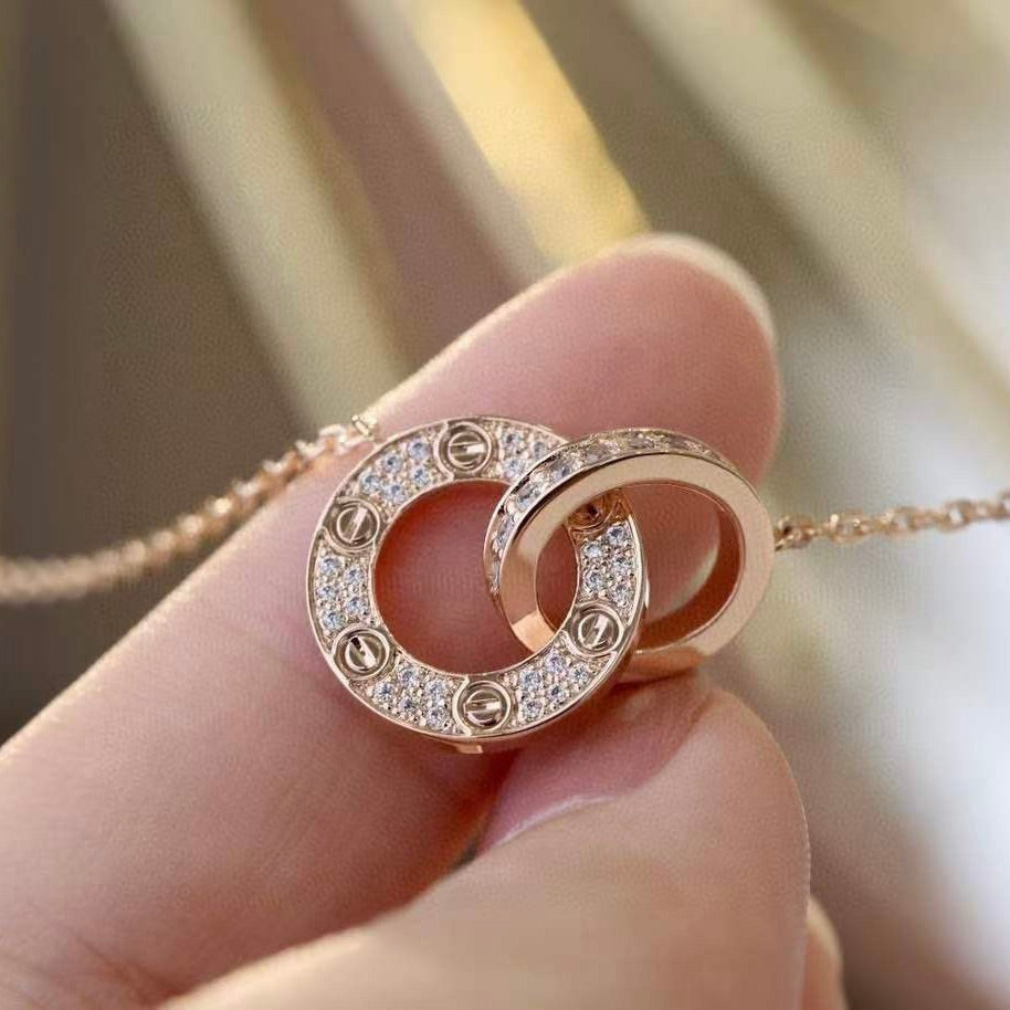 [⭐Seralia]LOVE 7.6MM NECKLACE ROSE GOLD AND SILVER  FULL DIAMOND