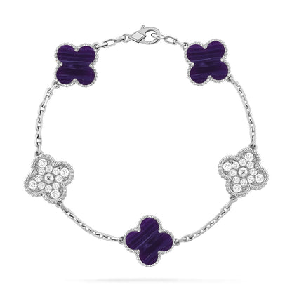 [⭐Seralia]CLOVER 5 MOTIF PURPLE STRIPES BRACELET COLLECTION