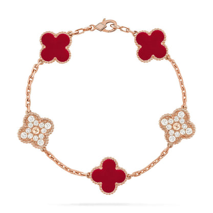 [⭐Seralia] CLOVER 5 MOTIF RED CORNELIAN BRACELET COLLECTION