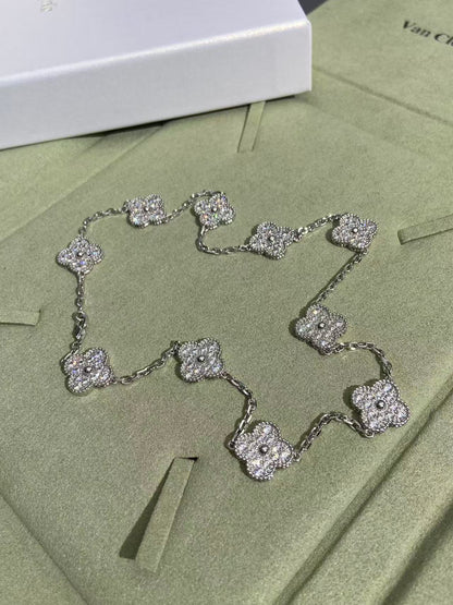 [⭐Seralia]CLOVER 10 MOTIFS  FULL DIAMOND NECKLACE