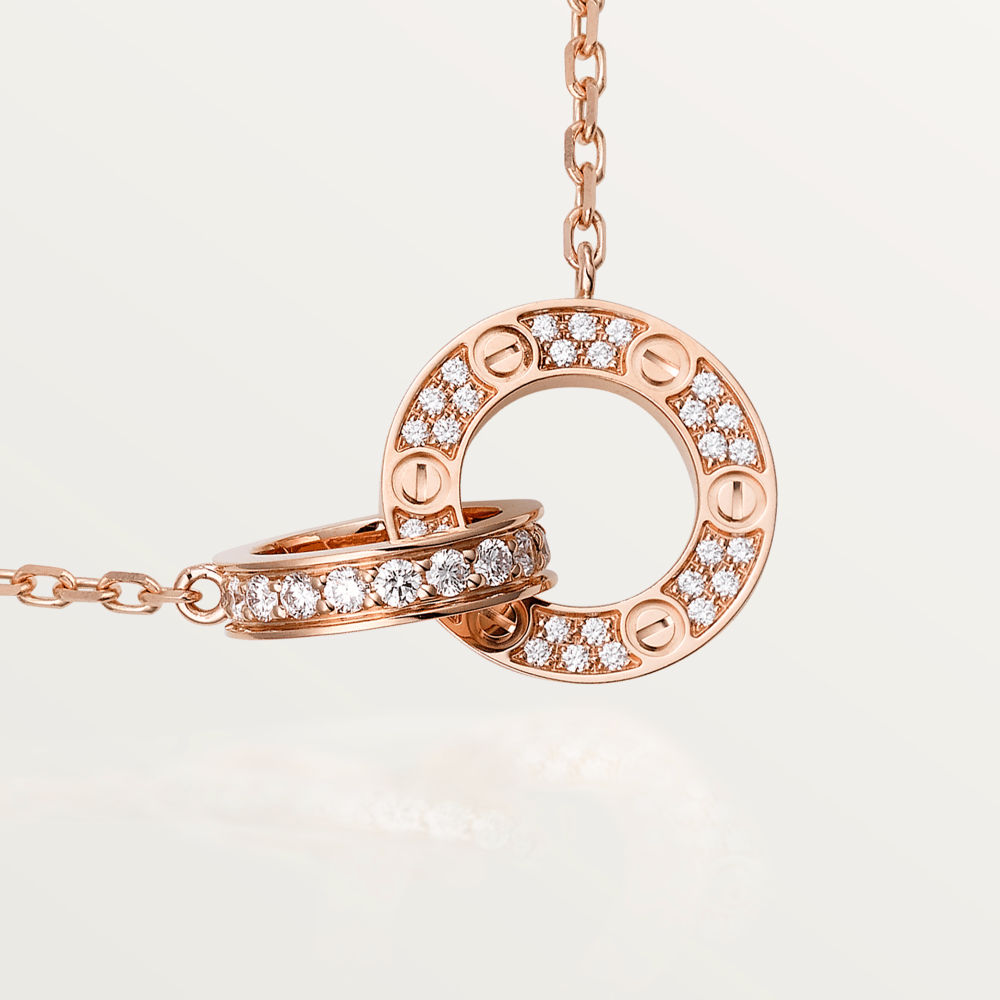 [⭐Seralia]LOVE 7.6MM NECKLACE ROSE GOLD AND SILVER  FULL DIAMOND
