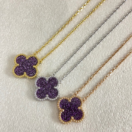 [⭐Seralia]NEW 15MM PURPLE SAND-GOLD FOUR-LEAF CLOVER NECKLACE