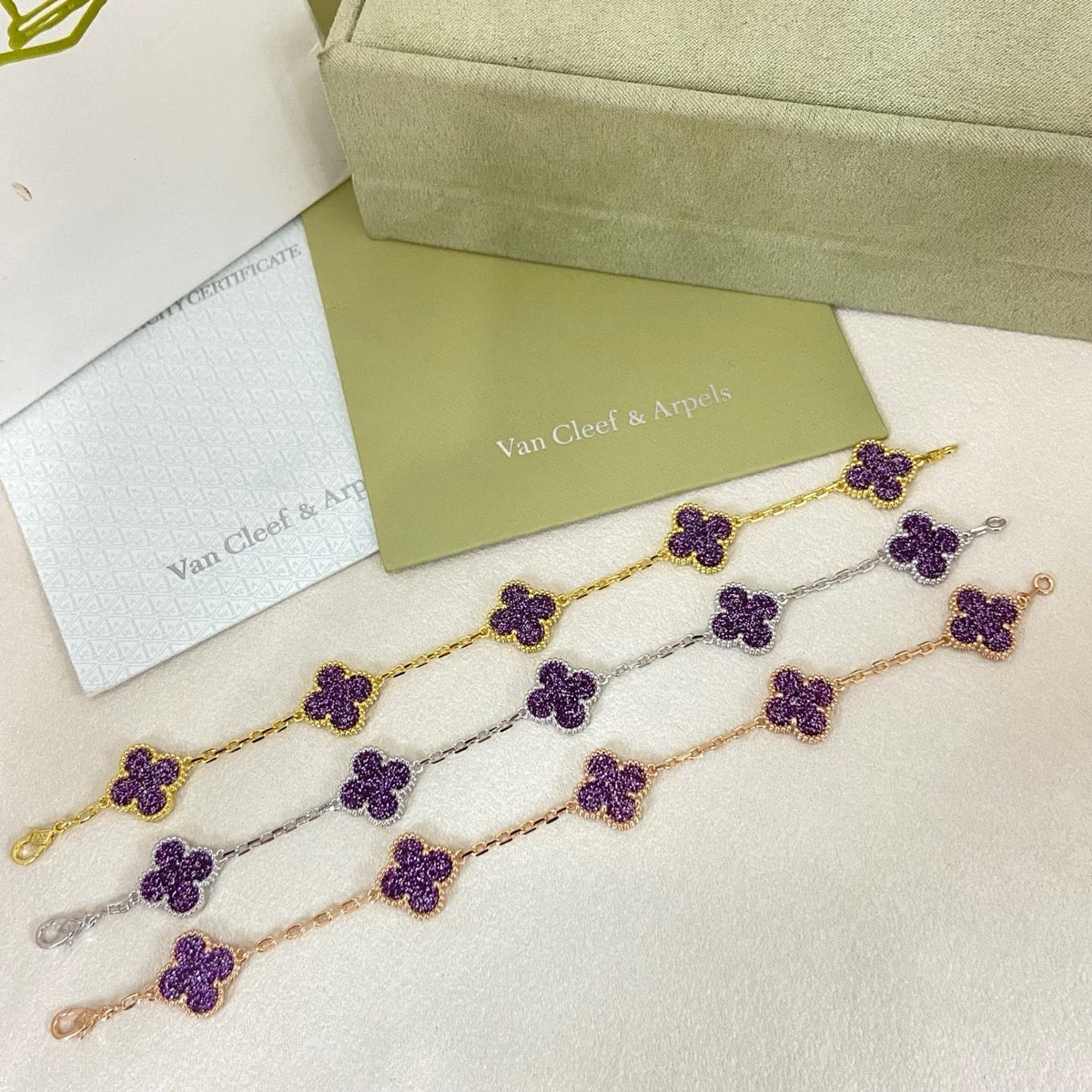 [⭐Seralia]NEW PURPLE SAND-GOLD FOUR-LEAF CLOVER 5-FLOWER BRACELET