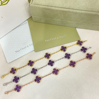 [⭐Seralia]NEW PURPLE SAND-GOLD FOUR-LEAF CLOVER 5-FLOWER BRACELET