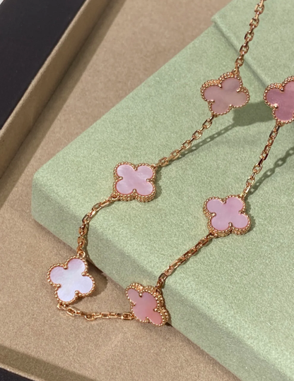 [⭐Seralia Jewellery] Pink Necklace with Ten Clover Designs