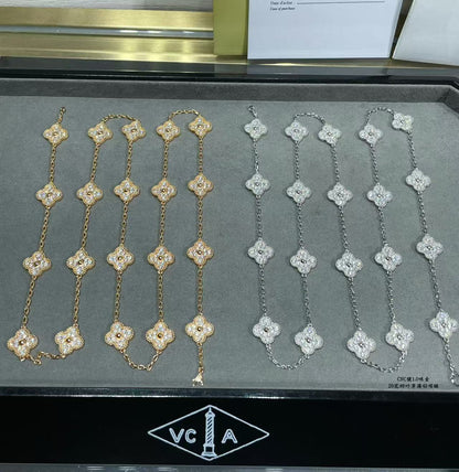 [⭐Seralia]CLOVER 20 MOTIFS FULL-DIAMOND NECKLACE