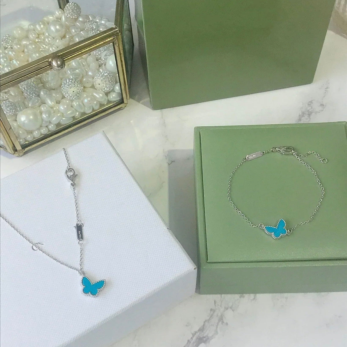 [⭐Seralia]BUTTERFLY TURQUOISE BUTTERFLY BRACELET SILVER