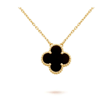 [⭐Seralia]CLOVER 15MM BLACK ONYX SINGLE FLOWER NECKLACE