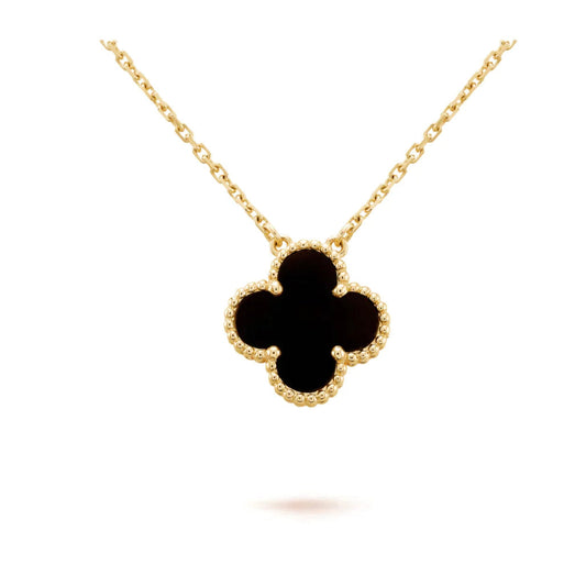 [⭐Seralia]CLOVER 15MM BLACK ONYX SINGLE FLOWER NECKLACE