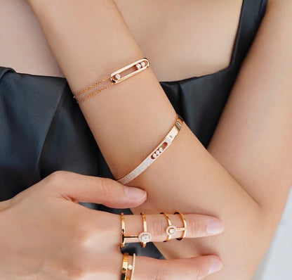 [⭐Seralia]Move Noa Rose Gold Pavé Diamond Bangle Bracelet