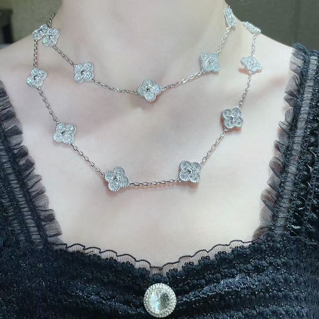 [⭐Seralia]CLOVER 20 MOTIFS FULL-DIAMOND NECKLACE