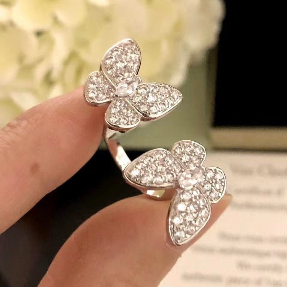 [⭐Seralia]TWIN SILVER BUTTERFLY DIAMOND RING