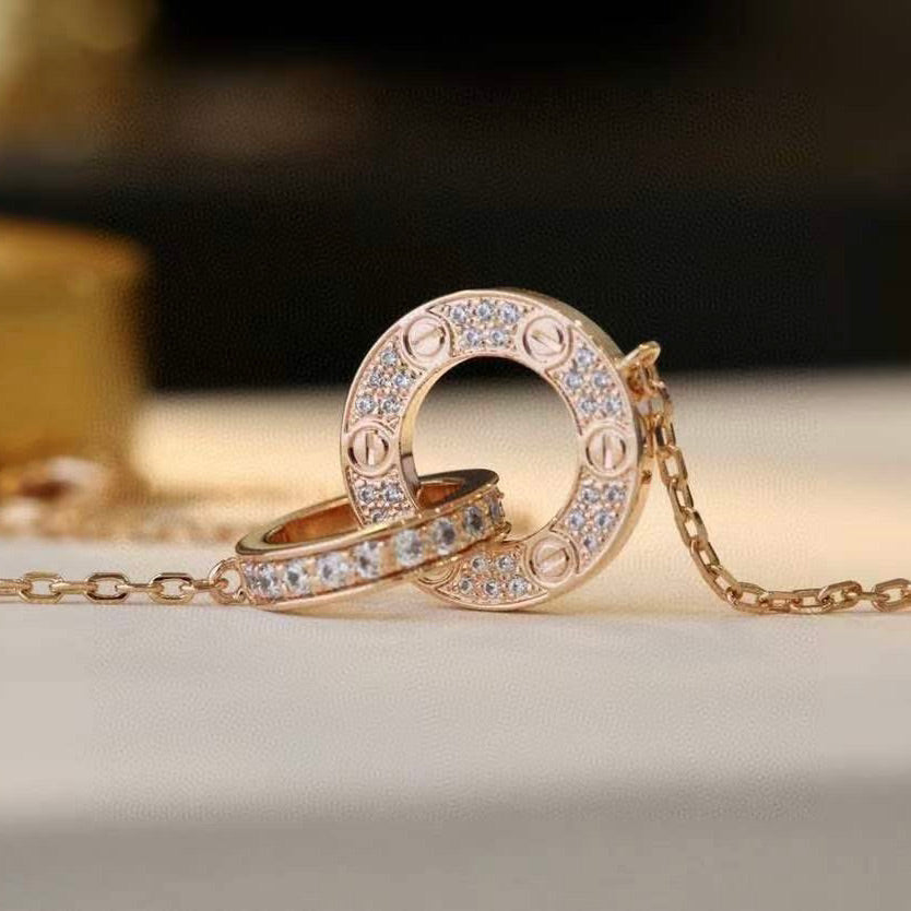 [⭐Seralia]LOVE 7.6MM NECKLACE ROSE GOLD AND SILVER  FULL DIAMOND