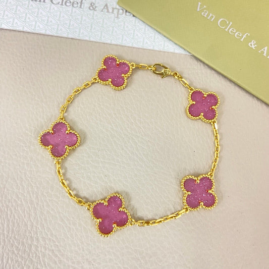 [⭐Seralia]NEW BUBBLE PINK ENAMEL 5-FLOWER BRACELET