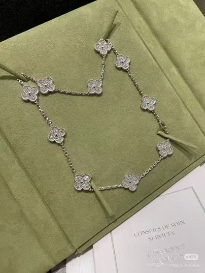 [⭐Seralia]CLOVER 10 MOTIFS  FULL DIAMOND NECKLACE