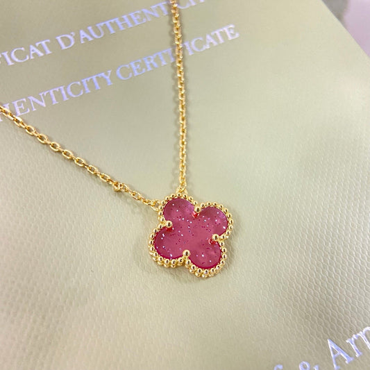 [⭐Seralia]15MM BUBBLE PINK ENAMEL SINGLE-FLOWER FOUR-LEAF CLOVER NECKLACE