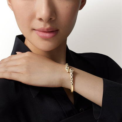 [⭐Seralia]PANTHERE DOUBLE HEADED HALF DIAMOND OPEN BRACELET