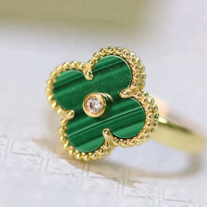 [⭐Seralia]CLOVER MALACHITE RING GOLD DIAMOND
