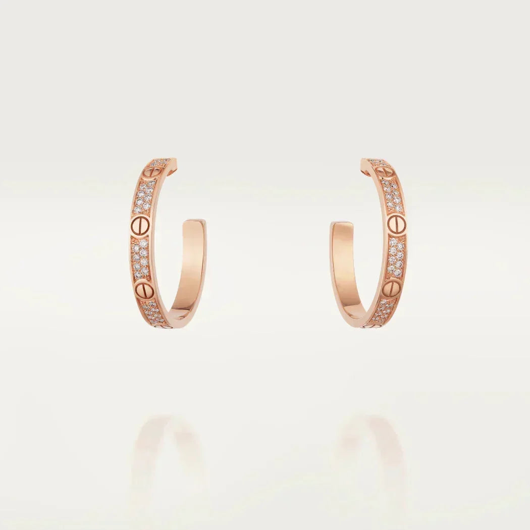 [⭐Seralia]LOVE DIAMOND PINK GOLD HOOP EARRINGS