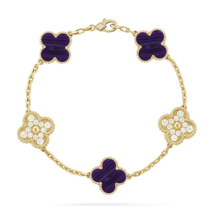 [⭐Seralia]CLOVER 5 MOTIF PURPLE STRIPES BRACELET COLLECTION