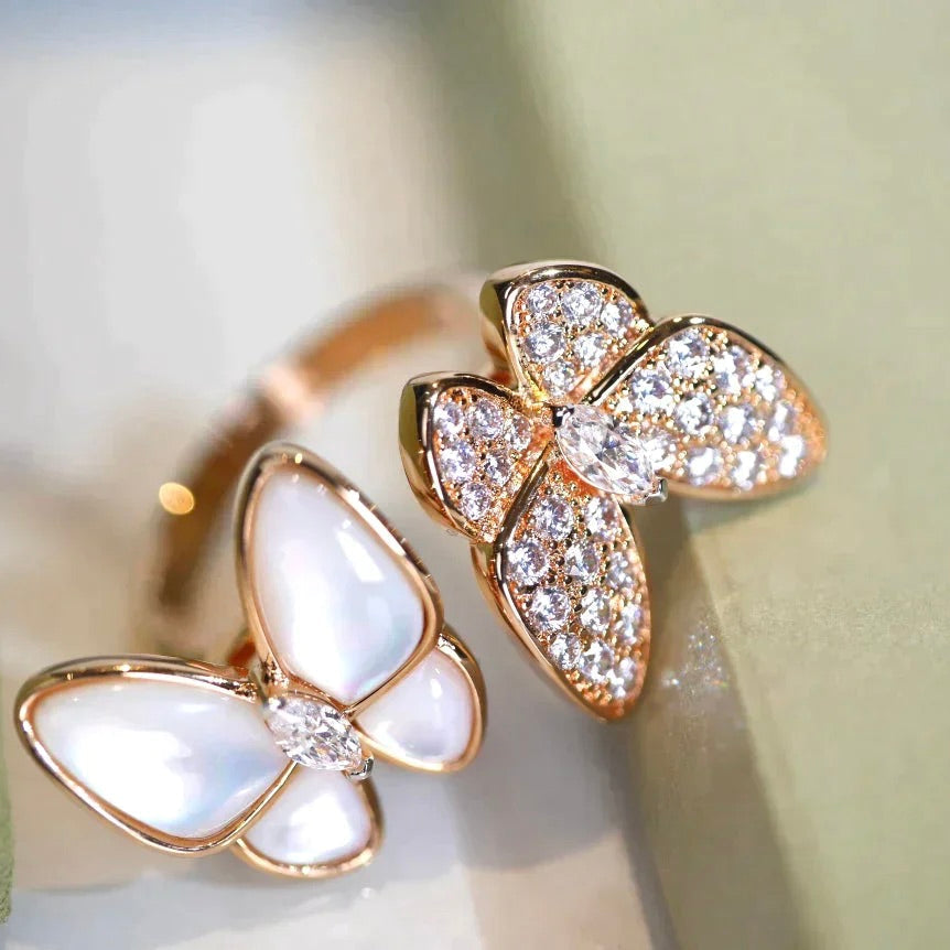 [⭐Seralia]TWIN BUTTERFLY DIAMOND MOP RING