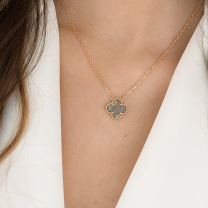 [⭐Seralia]CLOVER 15MM  GRAY MOTHER OF PEARL NECKLACE