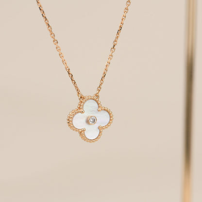 [⭐Seralia]CLOVER 15MM DIAMOND WHITE FRITILLARIA NECKLACE