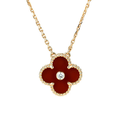 [⭐Seralia]CLOVER 15MM DIAMOND CARNELIAN NECKLACE