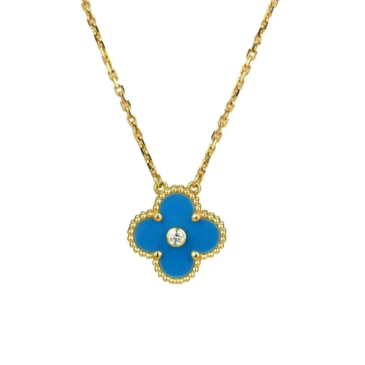 [⭐Seralia]CLOVER 15MM DIAMOND AND BLUE AGATE NECKLACE