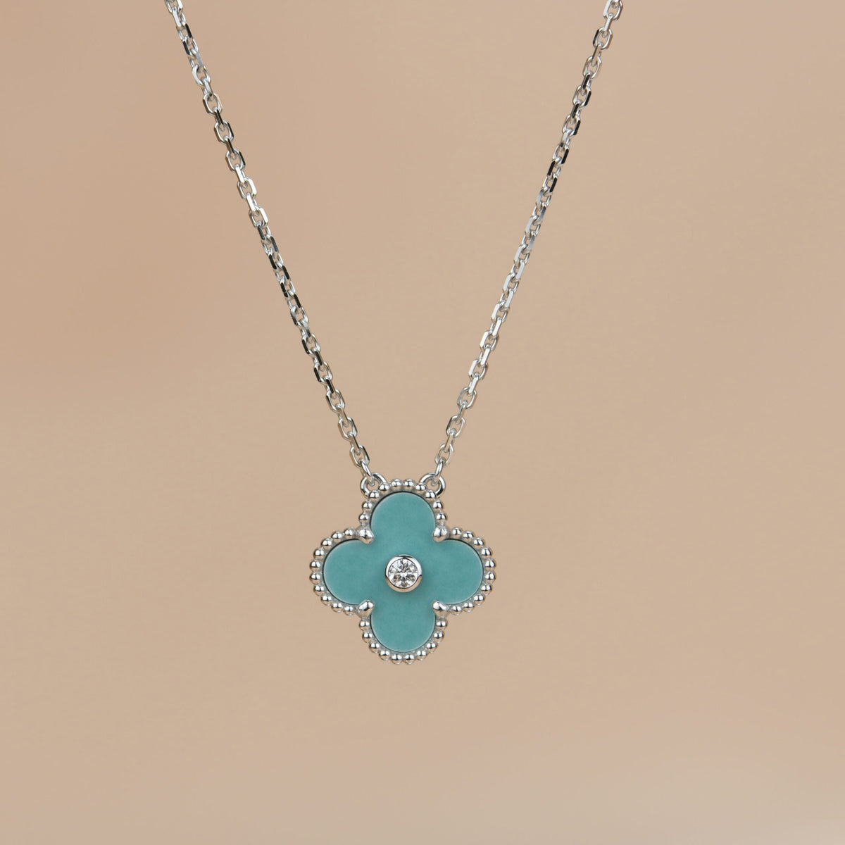 [⭐Seralia]CLOVER 15MM DIAMOND SVRES PORCELAIN  NECKLACE SILVER