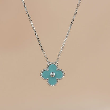 [⭐Seralia]CLOVER 15MM DIAMOND SVRES PORCELAIN  NECKLACE SILVER
