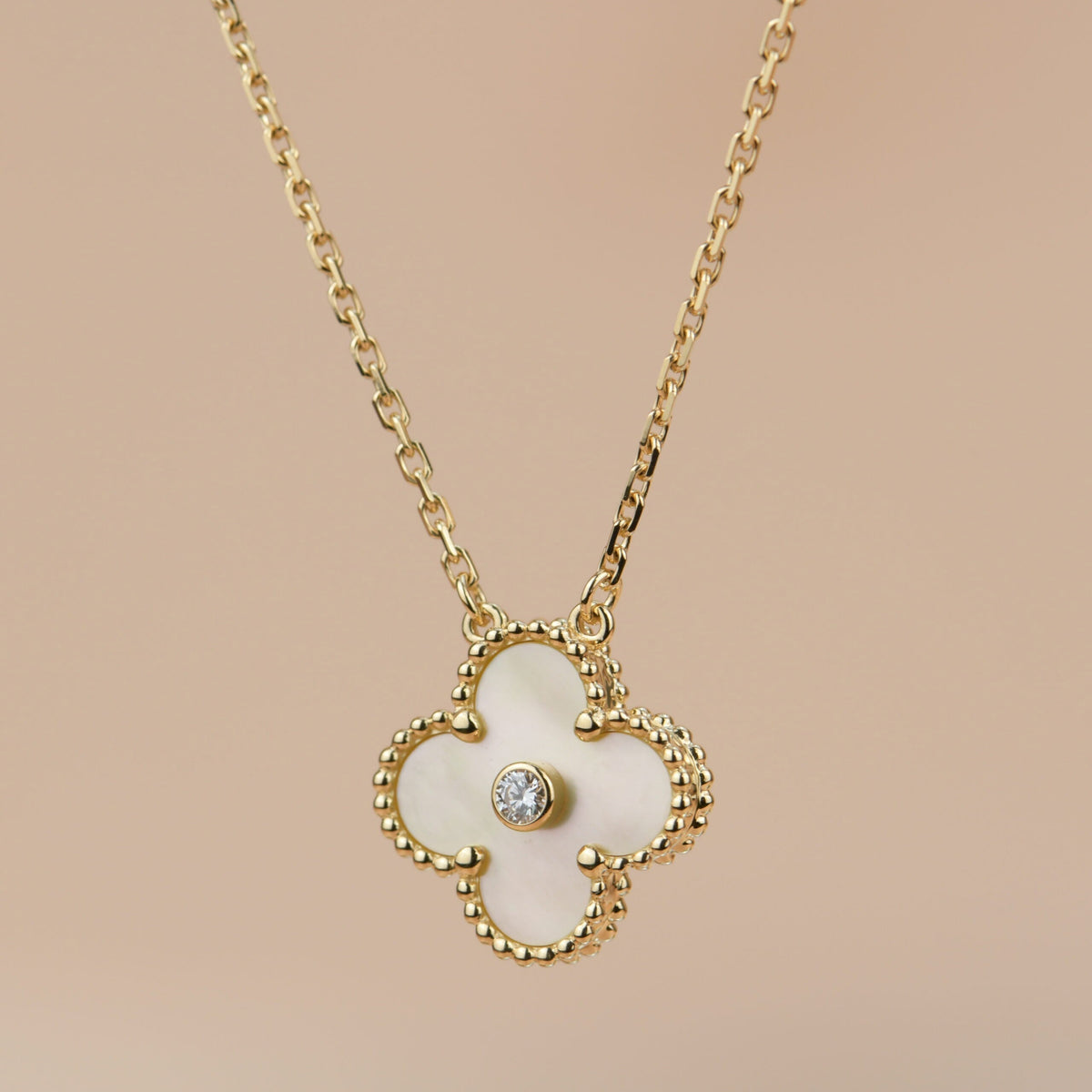 [⭐Seralia]CLOVER 15MM DIAMOND GOLD MOTHER OF PEARL NECKLACE