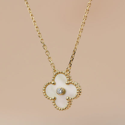 [⭐Seralia]CLOVER 15MM DIAMOND GOLD MOTHER OF PEARL NECKLACE