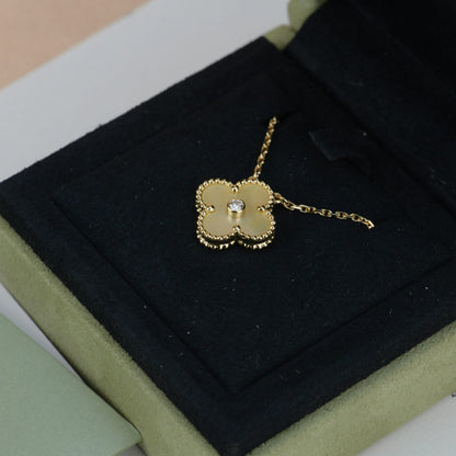 [⭐Seralia]CLOVER 15MM DIAMOND GOLD MOTHER OF PEARL NECKLACE