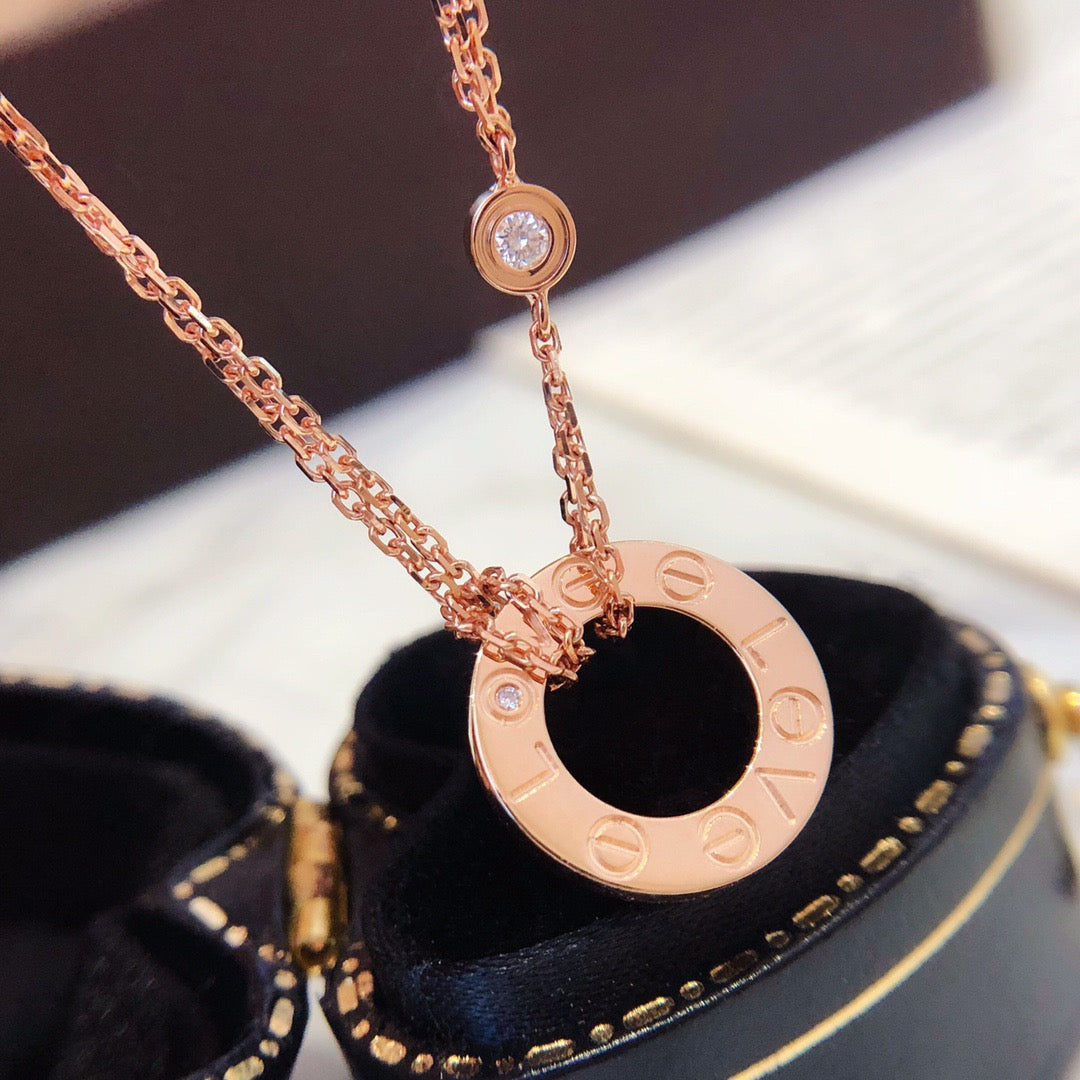 [⭐Seralia]LOVE NECKLACE 16MM 2 DIAMONDS