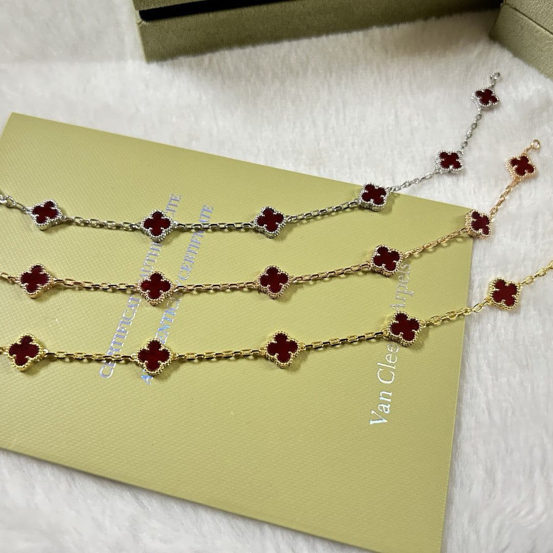 [⭐Seralia]CLOVER 6 MOTIF RED AGATE BRACELET