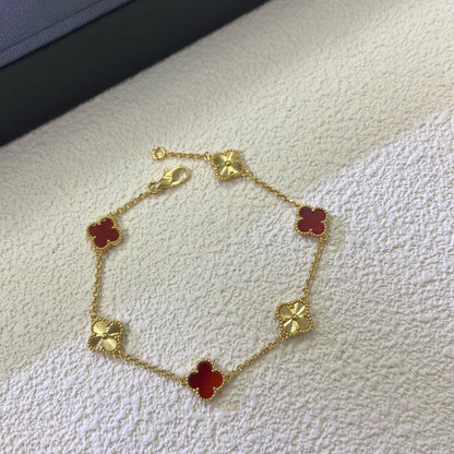 [⭐Seralia]CLOVER 6 MOTIF RED AGATE LASER BRACELET