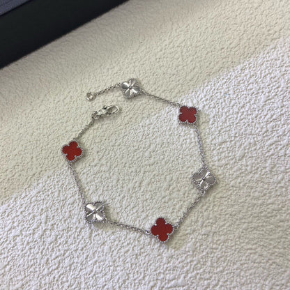 [⭐Seralia]CLOVER 6 MOTIF RED AGATE LASER BRACELET