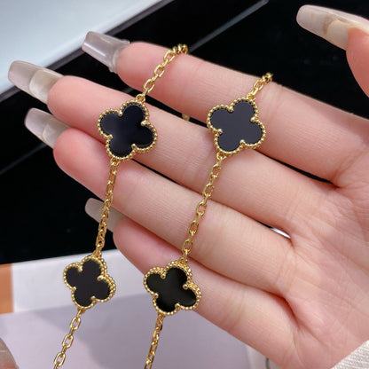 [⭐Seralia]CLOVER 10 MOTIFS ONYX NECKLACE