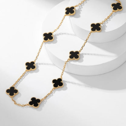 [⭐Seralia]CLOVER 10 MOTIFS ONYX NECKLACE