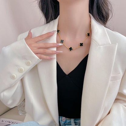 [⭐Seralia]CLOVER 10 MOTIFS ONYX NECKLACE