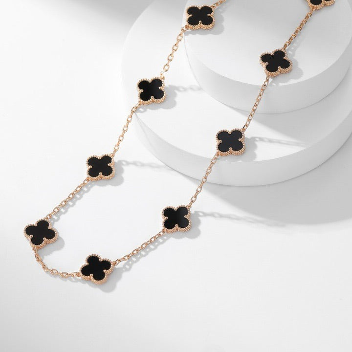 [⭐Seralia]CLOVER 10 MOTIFS ONYX NECKLACE