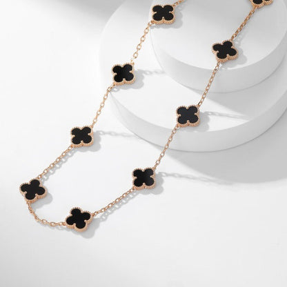 [⭐Seralia]CLOVER 10 MOTIFS ONYX NECKLACE